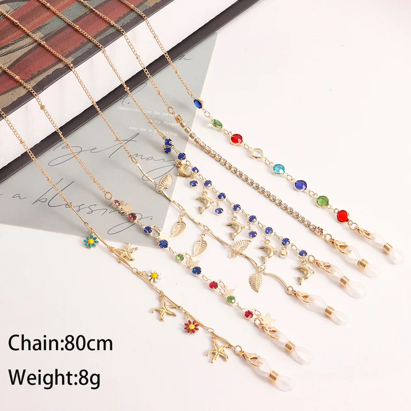Mask Chain Holder - สายคล้องแว่นตาเด็ก แฟชั่นน่ารัก ลายใบไม้ คริสตัลหลากสี รูปปลาโลมา กันลื่น